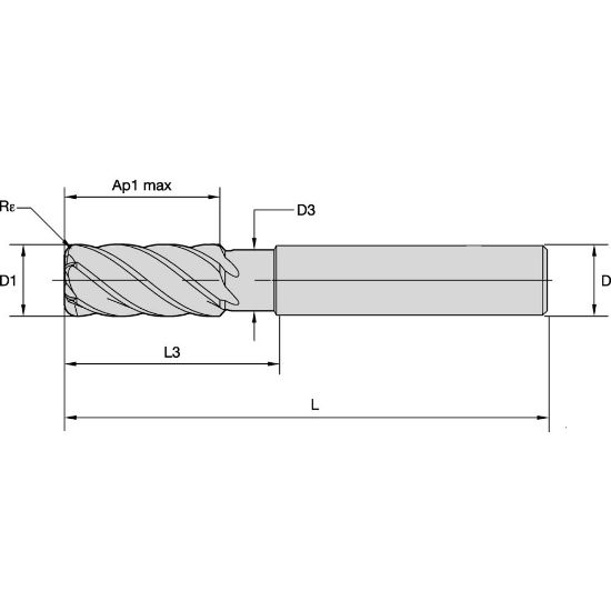 Picture of END MILL Harvi III D16MM AP32MM Z6 R1 N HARVI III