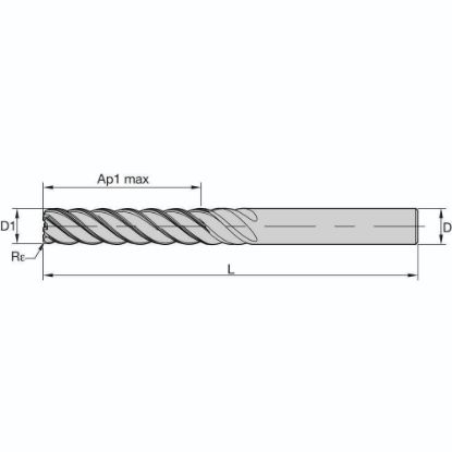 Picture of HARVI II ENDMILL D=6 Z=5 R=0 2 LOC 5XD HIGH PERFORMANCE SC END MILL