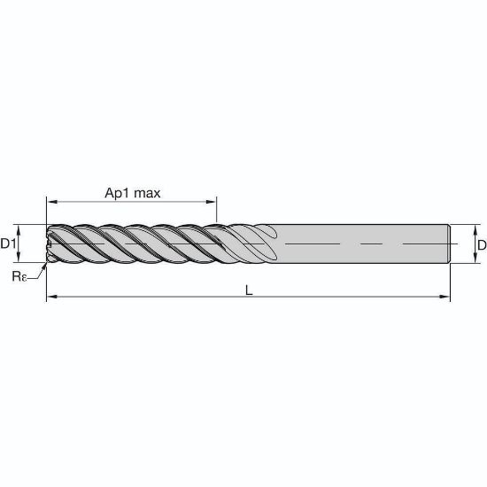 Picture of HARVI II ENDMILL D=6 Z=5 R=0 5 LOC 5XD HIGH PERFORMANCE SC END MILL