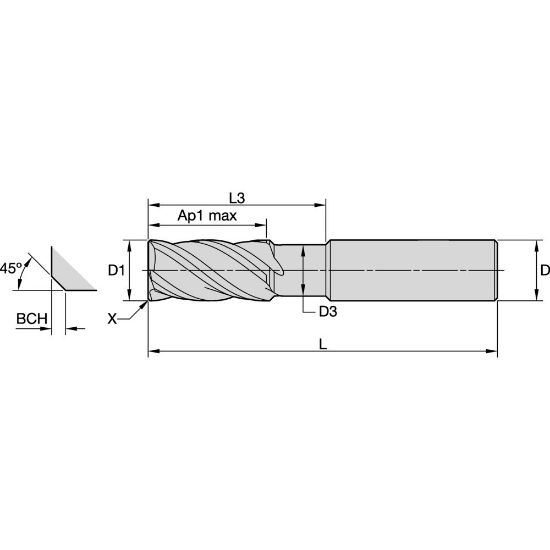 Picture of HARVI I ENDMILL NECKED D=8 Z=4 38DEG HIGH PERFORMANCE SC END MIL