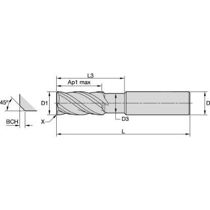 Picture of HARVI I ENDMILL NECKED D=12 Z=4 38DEG HIGH PERFORMANCE SC END MIL