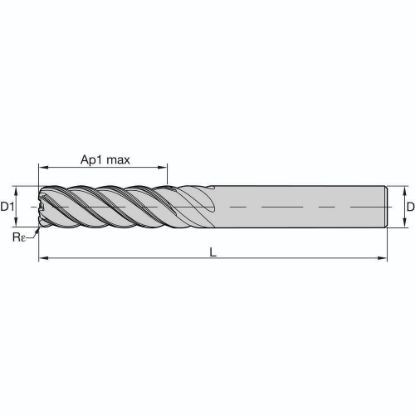 Picture of HARVI II ENDMILL D=6 Z=5 R=0 2 LOC 3XD HIGH PERFORMANCE SC END MILL