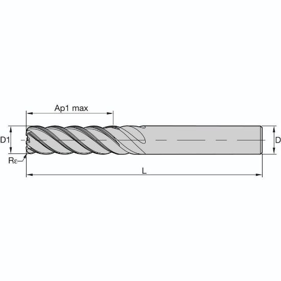 Picture of HARVI II ENDMILL D=6 Z=5 R=0 5 LOC 3XD HIGH PERFORMANCE SC END MILL