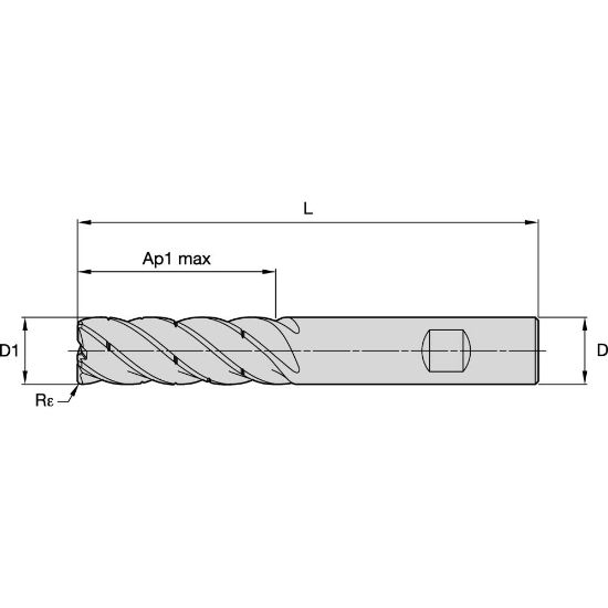 Picture of ENDMILL KOR5 1/4X1/4X3/4X2 1/2 R.03 KOR END MILL